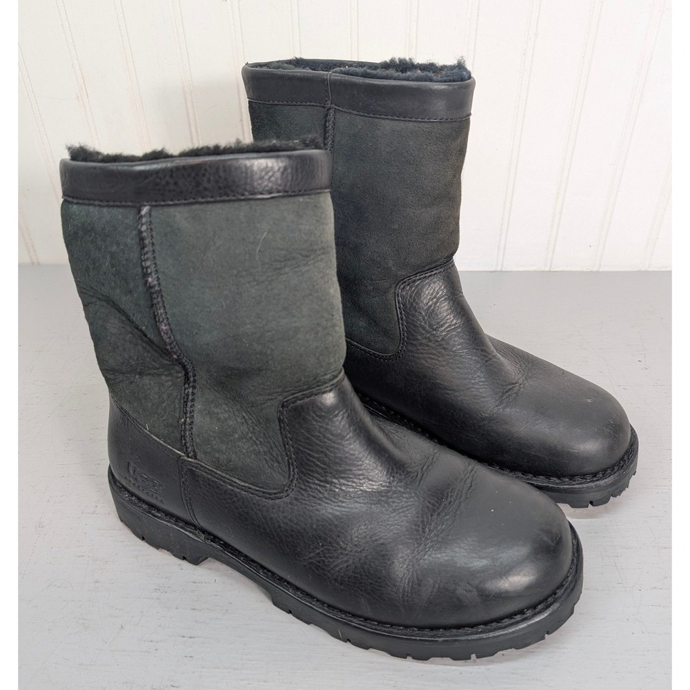 UGG Australia‎ Butte Black Leather Suede Sheepskin Winter Boots 5143 Men's 10